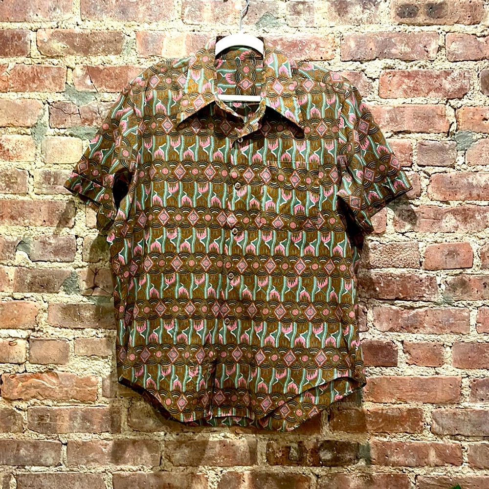 Vintage button down - mens.   cool pink, sea foam green, and brown shirt.